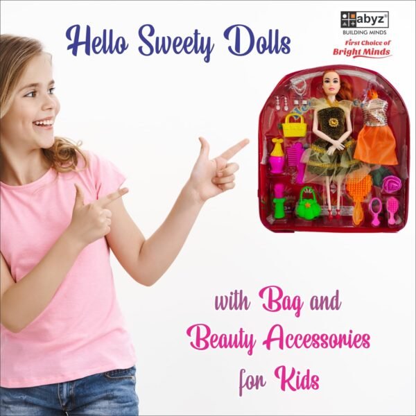 Abyz Hello Sweety Fashion Doll Set with Beauty Accessories, Black Dress and Handbag, Girls Toy Age 3-5 Years, Multicolor - Image 5