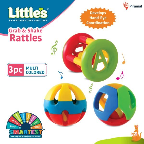 Little\'s Grab & Shake Rattles | Educational & Developmental Toys for Kids | Rattles for Baby | Baby Toys | 3 Piece Multi-Color Toddler Activity Toys | Infant & Preschool Kids Toys - Image 4