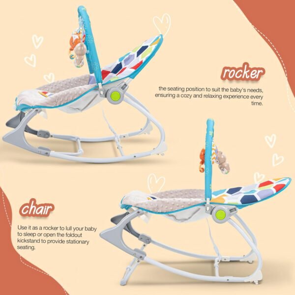 Baybee Bella 2 in 1 Baby Rocker for Babies | Kids Rocking Chair with Adjustable Seat, Calming Vibrations, Hanging Toys & Music | Baby Bouncer for New born | Portable Baby Swing for 0 to 2 Years (Blue) - Image 4
