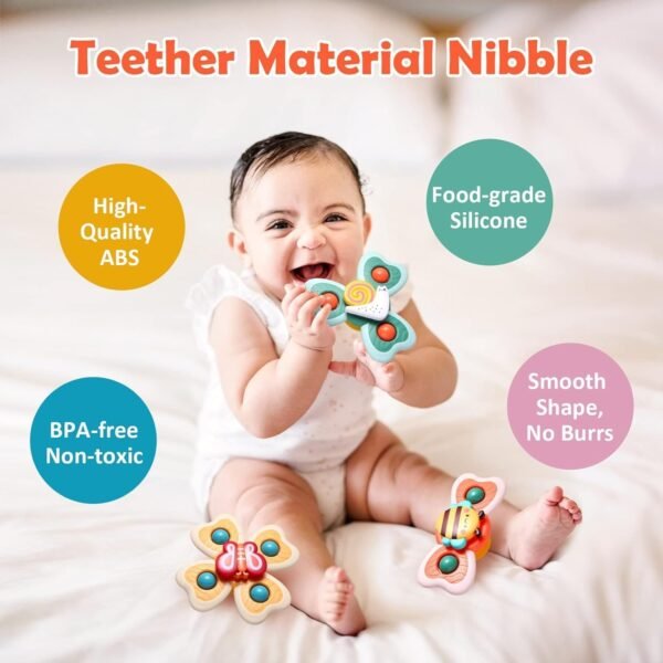 Umadiya® Baby Bath Toys Spinner Toy 3 PCS Spinners for Baby Toddlers Boys Girls Waterproof Suction Cup Spinning Top Rotating Montessori Learning Toy Sticks to Smooth Surface Return Gift for Kids - Image 3