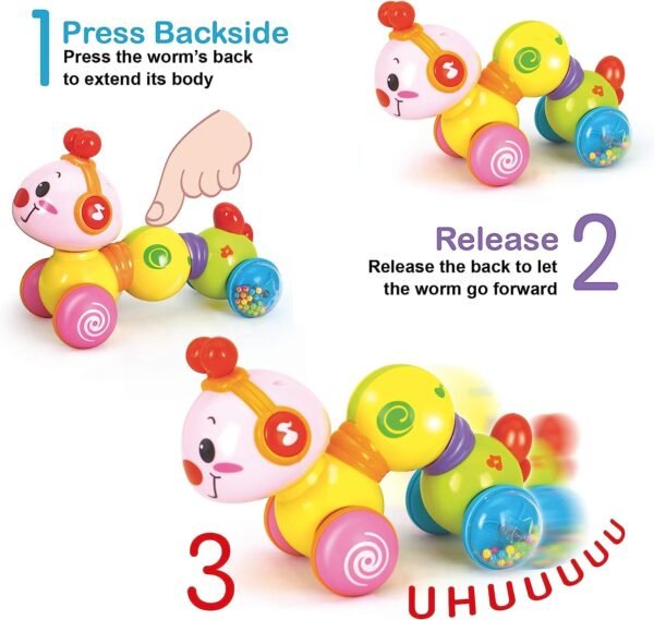 Pluspoint Caterpillar Press & Go Toy Musical,Baby Toys 6 To 12 Months, Light Up Head Inchworm Infant Toys, Baby Crawling & Educational Toys For 1 Year Old Boys & Girls (Caterpillar) - Multicolor - Image 3
