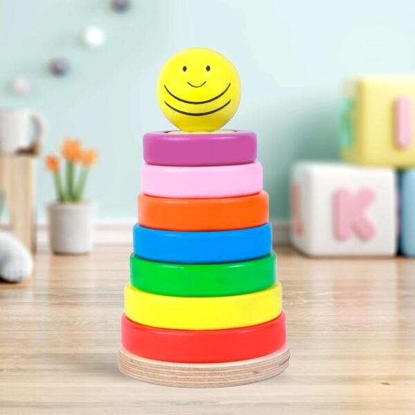 SMARTBEE Wooden Advanced Shape Rainbow Stacker | Color and Shape Sorter Toy for Kids Age 2-4 | Learning Toy & Gift for Children - Image 4