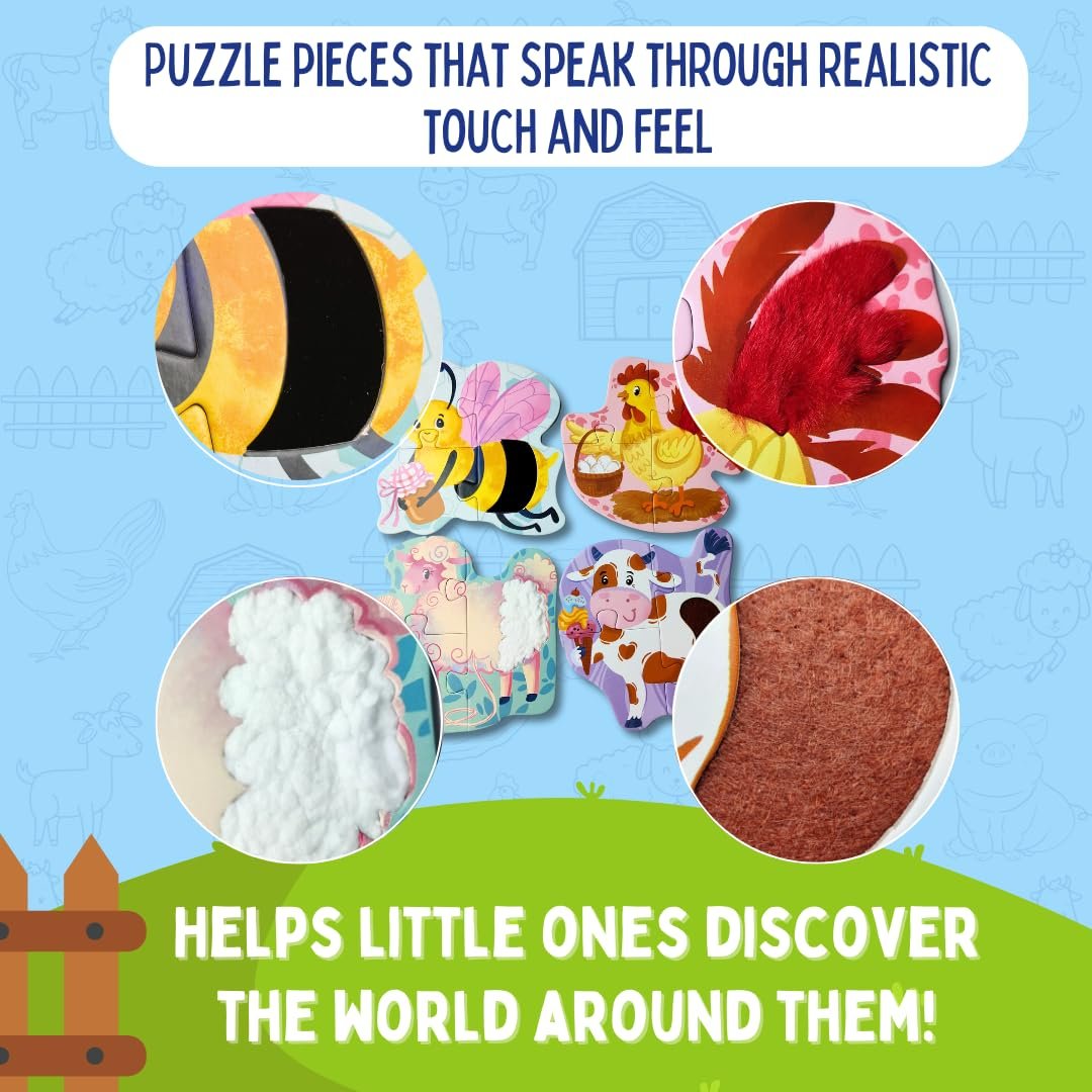 My First Touch And Feel Puzzle Farm Animal, Three Piece Puzzle Learning For Toddlers, Educational Toy For Pre-School And Montessori Kids, Birthday And Return Gift For 1-4 Years Old - Image 3
