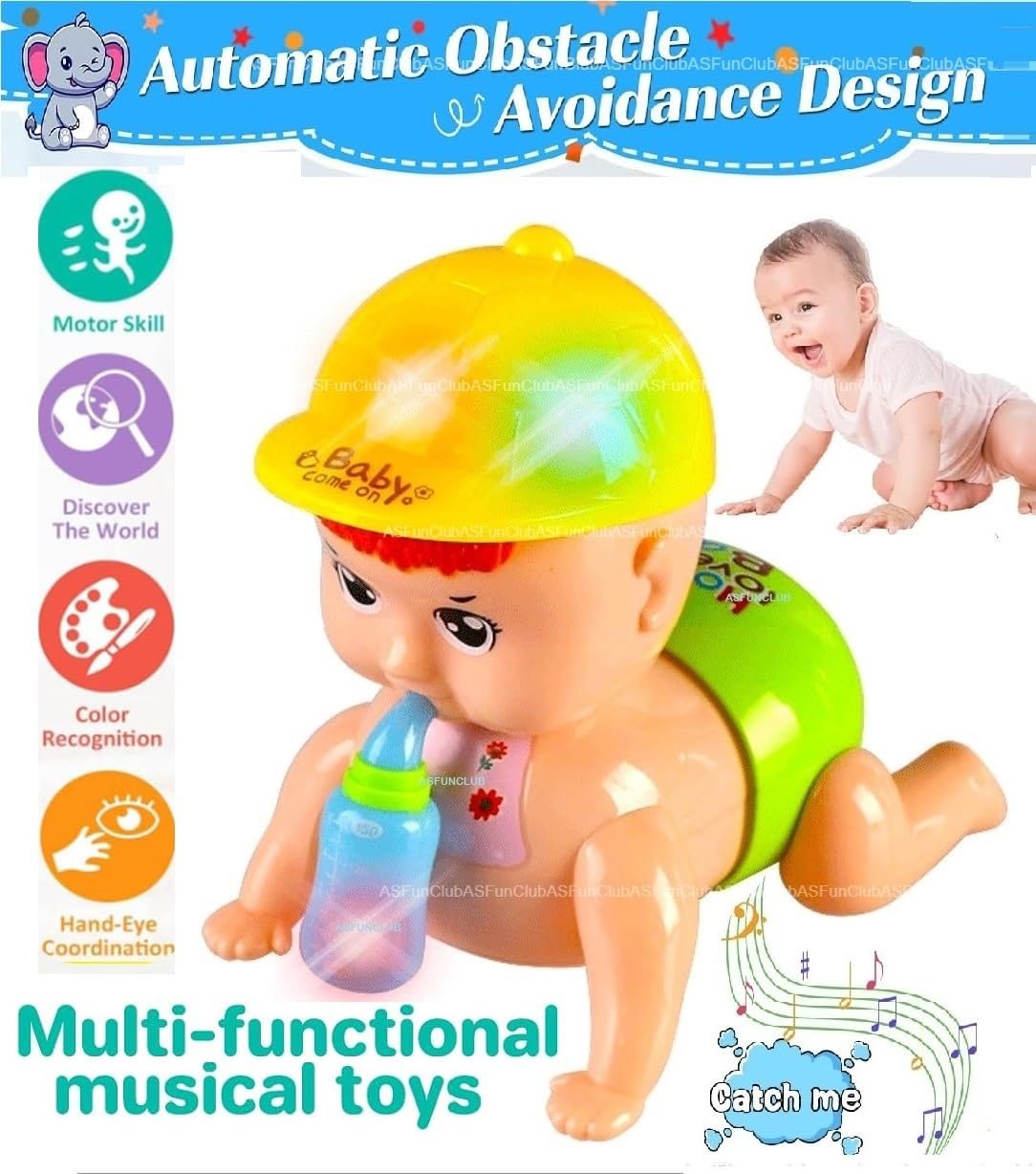 FunClub Crawling Baby Toy for Babies Kids Musical Toy for Kids Baby Doll Toy Crawling Toy for 6 Month Old Baby Musical Toy for Infants Musical Toy for Babies with Light Sound Toy Moving Toys-Best Gift - Image 3