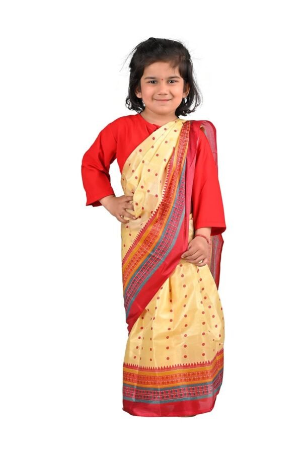 BookMyCostume Bihu Dance Sari Assamese Indian State Kids Fancy Dress Costume for Girls 3-4 years - Image 6