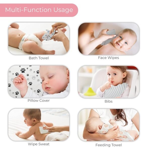 7 Pcs Muslin Cotton Cloth Premium Baby Washcloth for New Born, Washable, Reusable, Absorbent, Extra Soft Face Towels/Hankies for Babies, Stars, Balloons Print - Image 5