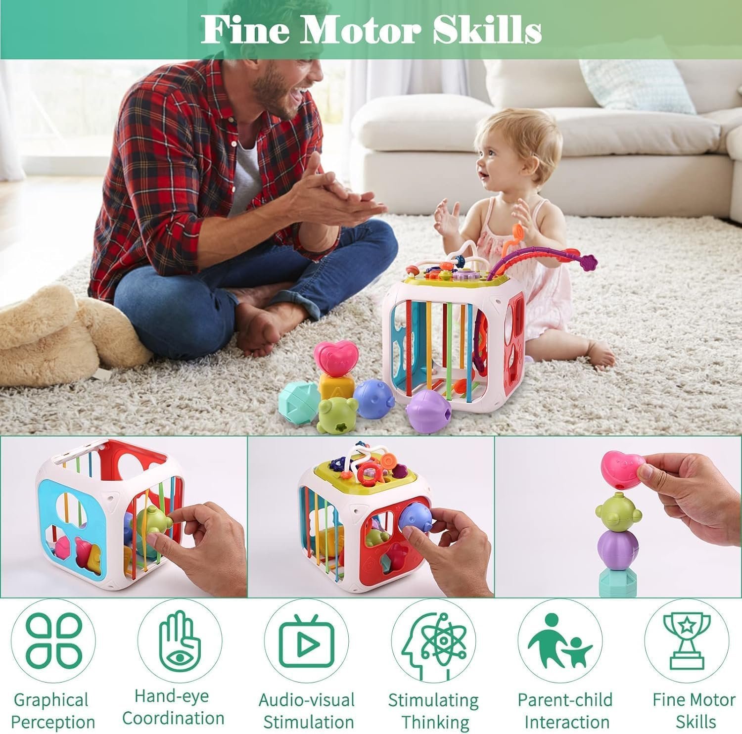 Galaxy Hi-Tech Baby Toddler Activity Cube with Musical Phone,Play Learning Center Toy 7 in 1 Interactive Educational Blocks Activity Multi-Functions,Skill Improvement Early Learning Game Toys,10 Pcs - Image 4