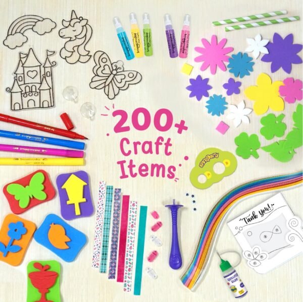 Imagimake Fabulous Craft Kit – 5-in-1 Arts & Crafts Set for Kids – Glass Painting, Paper Quilling, Stamp Art & More – Fun DIY Gift for Girls Ages 5-9 - Image 2