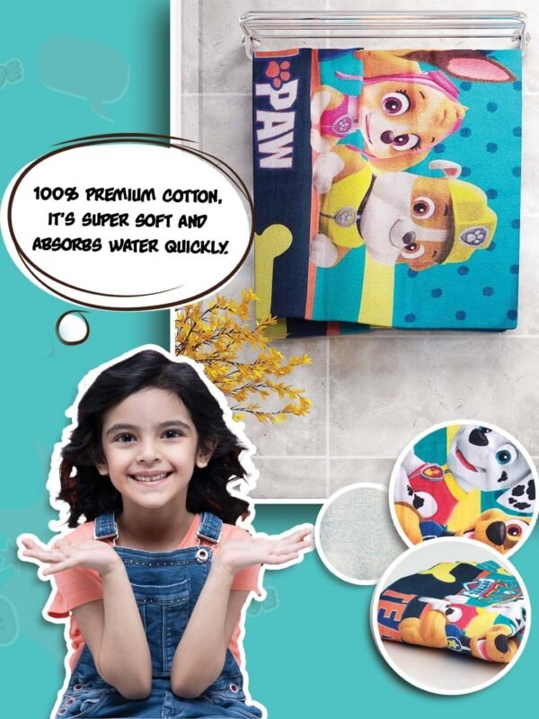Team Paw Kids Bath Towel, 350 GSM, 60x120 cm ? Soft, Absorbent, Quick-Drying, Cartoon Character Towel for Boys & Girls - Image 2
