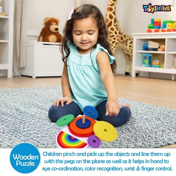Toyshine Wooden Circle Shape Rainbow Stacker, Toddler Learning Educational Wooden Sorting & Stacking Toys for Kids, Birthday Gift for Boys Girls 3-6 Years Old - Image 4