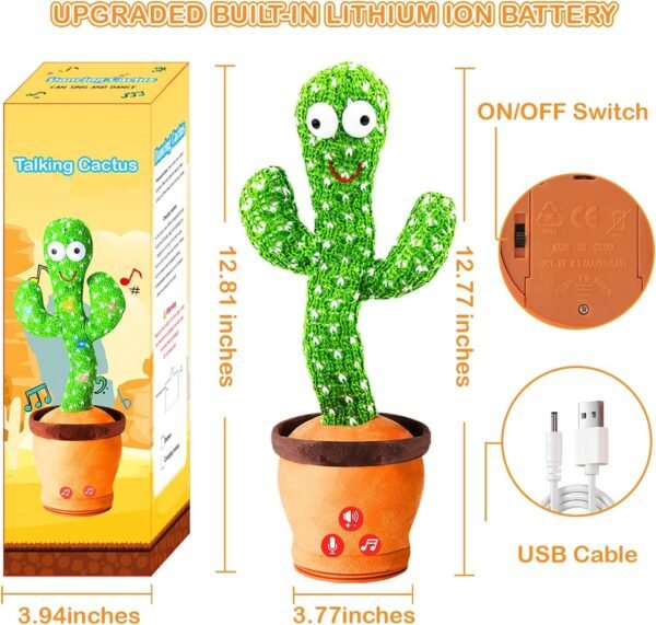 Storio Rechargeable Toys Talking Cactus Baby Toys for Kids Dancing Cactus Toys Can Sing Wriggle & Singing Recording Repeat What You Say Funny Education Toys for Children Playing Home Decor for Kids - Image 3