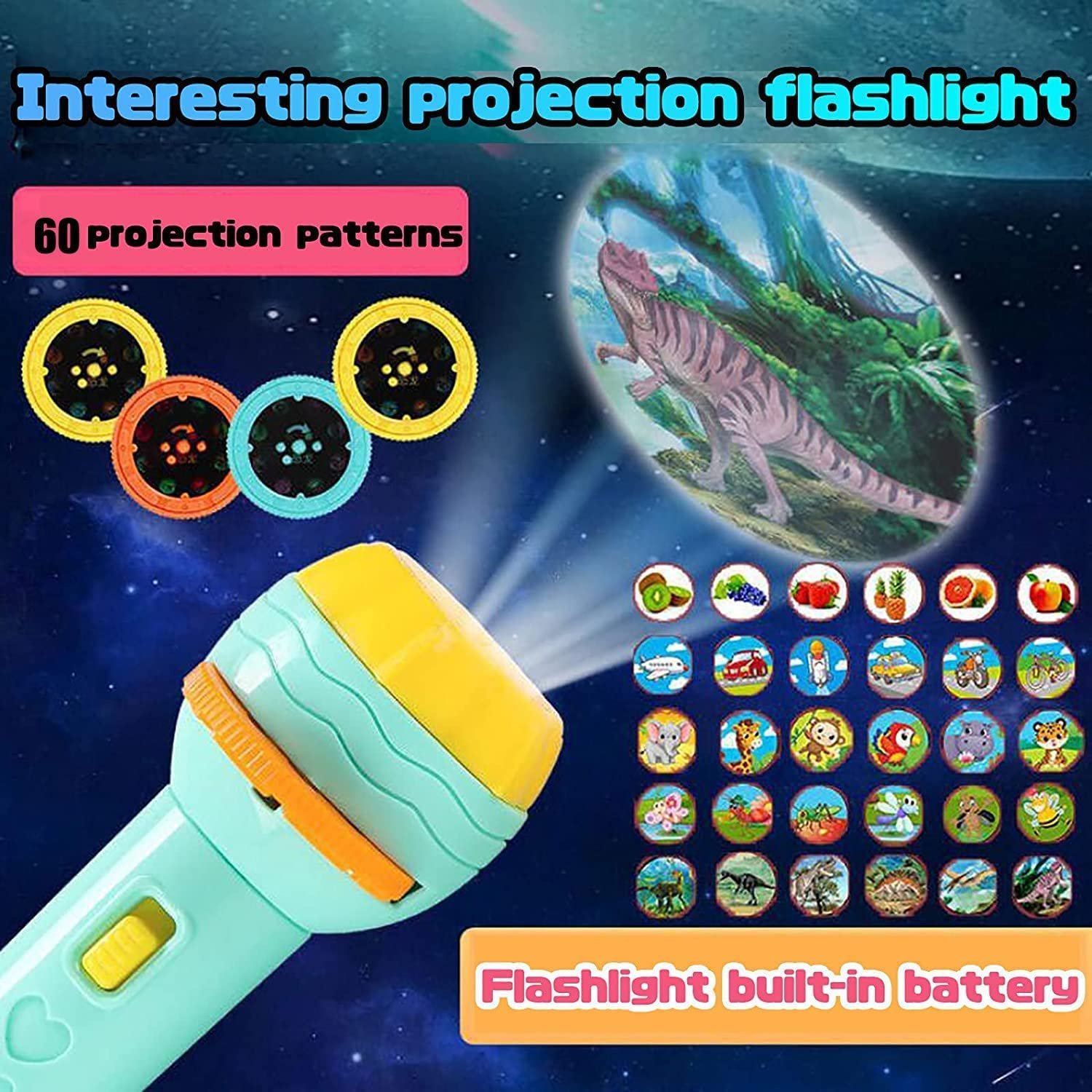 Graphene Mini Projector Torch Toy with 3 Slides, 24 Patterns - Safe, ABS Material, Easy, Creative Learning & Bedtime Stories, Transform to Night Light for Ultimate Comfort - Image 3