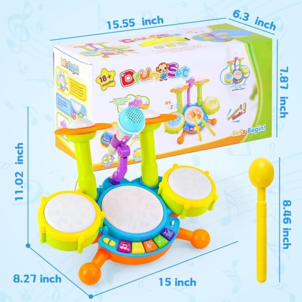 Yoptote Kids Drum Set For Toddlers 1-3 Musical Toys For 1 Year Old Boy Gifts Baby Educational Instruments Microphone Piano Light Up Baby Learning Toys 12-18 Months Easter Gift For 1 2 3 Year Old - Image 2