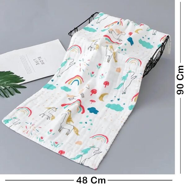 ZAPLES Muslin Cloth Printed Baby Bath Towel Organic Cotton Super Soft Bathing Towels for Newborn Highly Absorbent for Infants, New Born Babies and Toddlers Boys and Girls White Size 50 x 100 cm (1) - Image 2