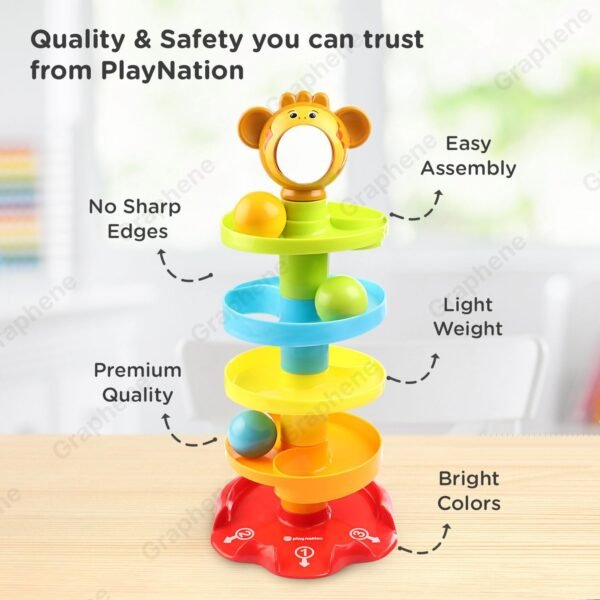 GRAPHENE Monkey Ball Drop and Roll Swirling 5 Layer Tower Toy for Kids,Toddler 3 Puzzle Rattle Balls with Non Toxic Material Stacking Educational Toy Best Birthday Gift Multicolor(Pack of 1) - Image 4