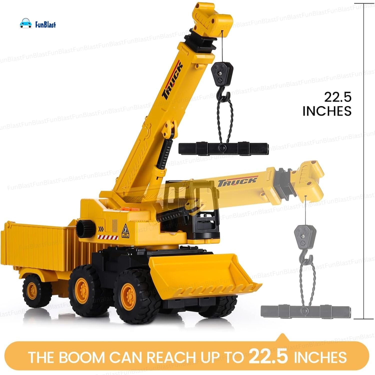 FunBlast Crane Truck Toy, Pull Back Long Vehicles Tow Crane Toy with Trolley for Kids, Friction Power Toy Trucks for 3+ Years Old Kids, Light & Sound Truck Toy for Kids, Toys for Boys (Crane) - Image 4