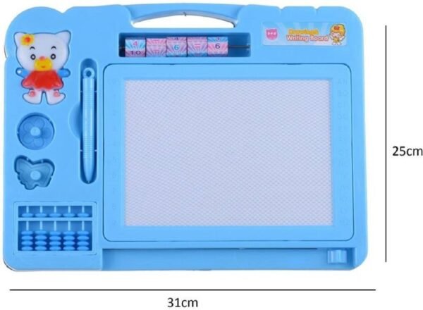 2-in-1 Double Sided Magnetic Slate Whiteboard and Blackboard with Chalk, Duster and Stylus for kids (Blue) - Image 2
