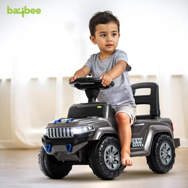 Baybee Speedy Ride on Baby Car for Kids | Ride on Toys Car with Music & LED Light | Portable Push Ride on Jeep with Backrest & Storage Basket | Kids Car to Drive 1-3 Years Boys Girls (Grey) - Image 2