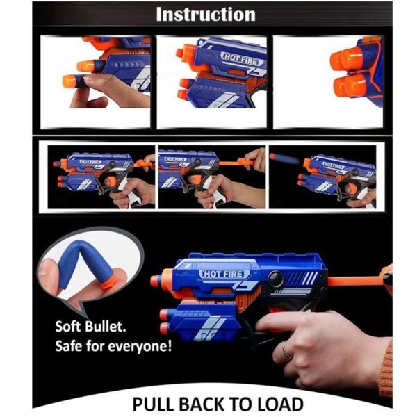 WISHKEY Plastic Blaze Storm Manual Soft Suction Bullet Gun Toy with 20 Safe Soft Foam Bullets, Fun Target Shooting Battle Fight Game for Kids (Pack of 1, Multicolor) - Image 3