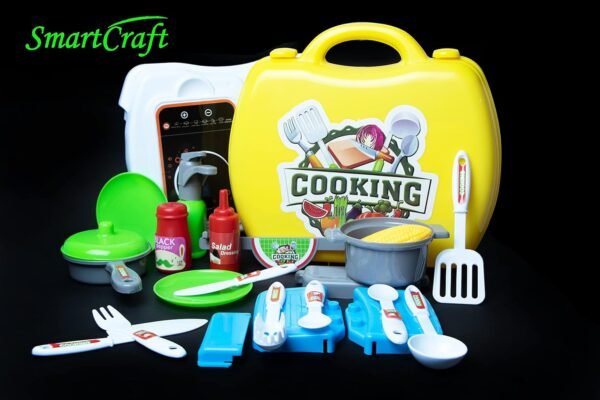Smartcraft Ultimate Kid Chef Bring Along Kitchen Cooking Suitcase (27 Pieces) Luxury Kitchen Set Cooking Toy with Briefcase Kitchen Food Play Set for Girls & Boys (New)-Made in India - Image 3