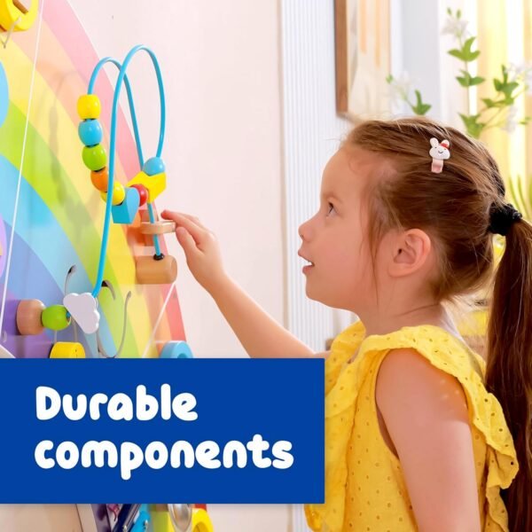 Rainbow Montessori Activity Wall Panel | Wooden Sensory Playboard for Kids | Bead Maze, Gears, Xylophone | Preschool Décor (1-6 Years) - Image 5