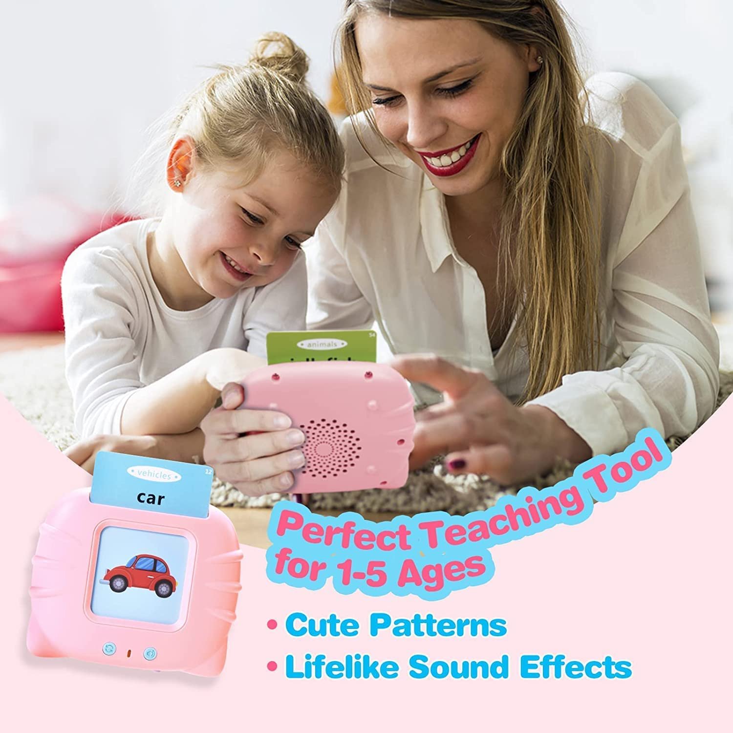 Generic Toys for 1-5 Years Old: 112 Talking Baby Flash Cards, Pink, 224 Words, Autism Toys, Speech Therapy, Everyday Concepts, Large Plastic Cards, Unisex, Pastel/Pink - Image 4