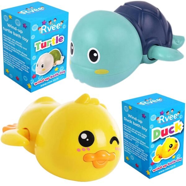 Cute Swimming Bath Toys for Toddlers 1-3, Floating Wind Up Toys for 1 2 3 4 5 Year Old Boy Girl, New Born Baby Bathtub Water Toys, Preschool Toddler Pool Toys. (Turtle & Duck)