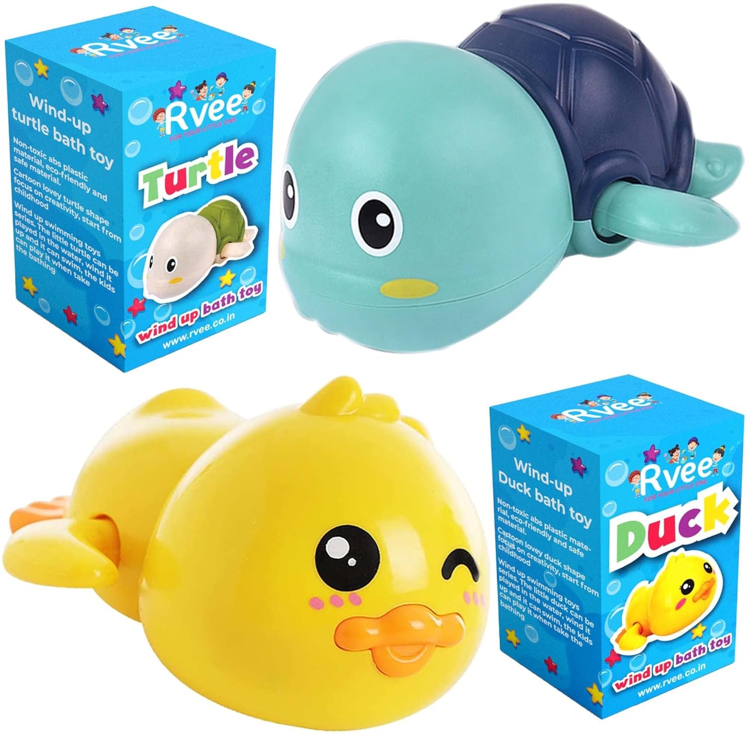 Cute Swimming Bath Toys for Toddlers 1-3, Floating Wind Up Toys for 1 2 3 4 5 Year Old Boy Girl, New Born Baby Bathtub Water Toys, Preschool Toddler Pool Toys. (Turtle & Duck)