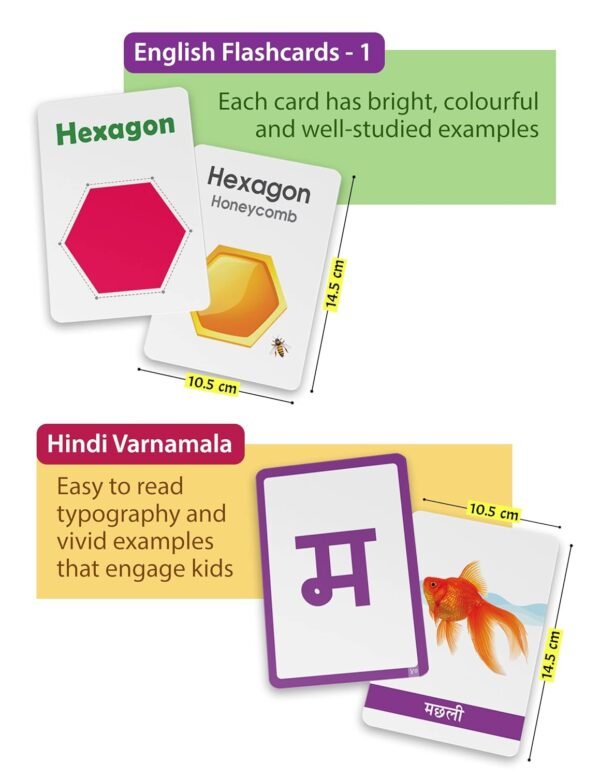 English and Hindi Flash Cards for Kids | 128 Non Tearable Flash Cards | Contains English Alphabet, Numbers, Hindi Varnamala, Letters | 1-6 Years | Set of 2 - Image 3