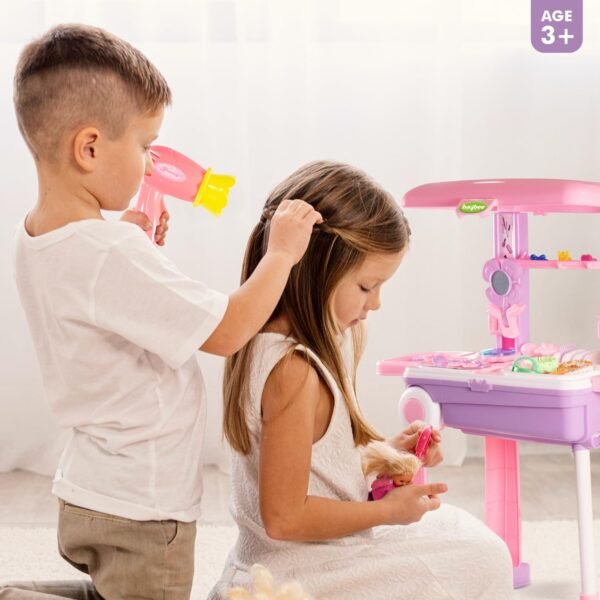 Wish & Shop 3 in 1 Beauty Makeup Kit Set Toys for Kids Girls, Convertible Dressing Table & Suitcase, Pretend Role Play Toys with Make up Table Accessories Playtoys Sets for Baby Girl Age 3-8 Years Old