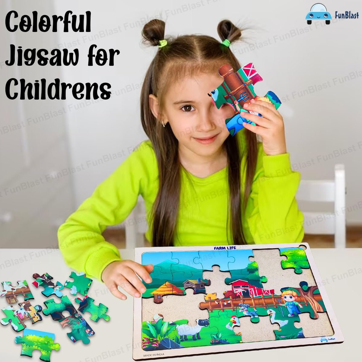 FunBlast Puzzles for Kids - 24 Pcs Farm Life Jigsaw Puzzle for Kids of Age 3-5 Years, Wooden Board Jigsaw Puzzles, Floor Puzzle for Children, Learning and Educational Jigsaw Puzzle Toys - Image 5