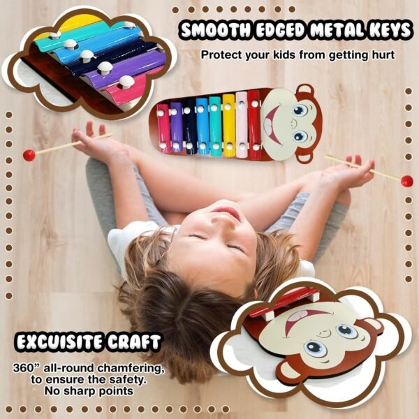 Wembley Monkey Wooden Baby Xylophone for Kids Toys for 1+ Year Old Preschool Educational Learning Instruments Keyless Piano with 2 Sticks Musical Toy for Kids Girls Boy Children Non Toxic BIS Approved - Image 5