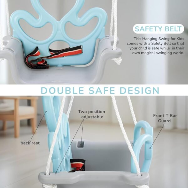 Baybee Baby Swing Chair for Kids, Adjustable Baby Swing Toy with Backrest & Rope | Jhula for Kids | Baby Hanging Jhula Swing Chair for Kids Indoor Outdoor 1 to 3 Years Boy Girl (Sky Blue) - Image 4