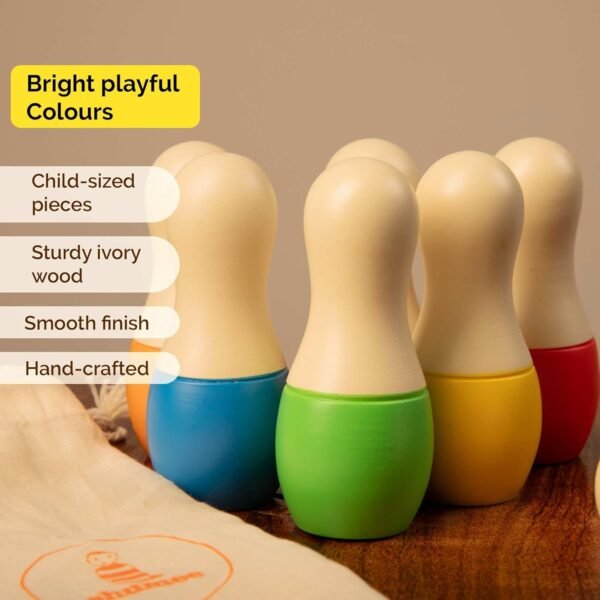 Shumee Wooden Bowling Set for Kids Ages 2+ with 6 Pins & 1 Ball | Coordination & Fine Motor Skill Toys for Kids | Kids Activity Toys for 2-5 Years Old | Durable & Lightweight | Ideal Gift for Kids - Image 5