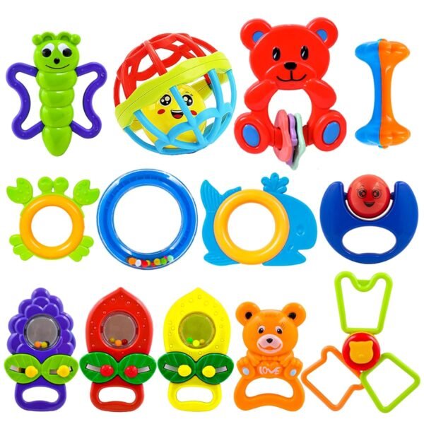 WISHKEY Colorful Attractive Plastic Non Toxic Set of 8 Shake & Grab Rattle BPA Free for New Born and Infants (Pack of 8, Multicolor) - Image 6