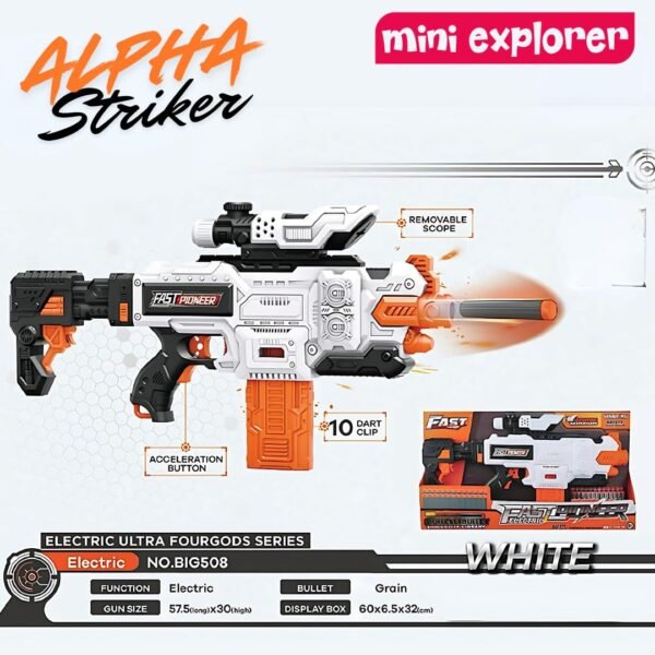 MiniExplorer Automatic Alfa Striker Electronic Machine Gun Dart Water Blaster with 20 Darts, Lens and Removable Stock Barrel Outdoor Toys for 8 Year Old Boys & Girls - Image 6