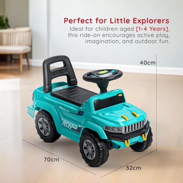 Baybee Speedy Ride on Baby Car for Kids | Ride on Toys Car with Music & LED Light | Portable Push Ride on Jeep with Backrest & Storage Basket | Kids Car to Drive 1-3 Years Boys Girls (Green) - Image 3