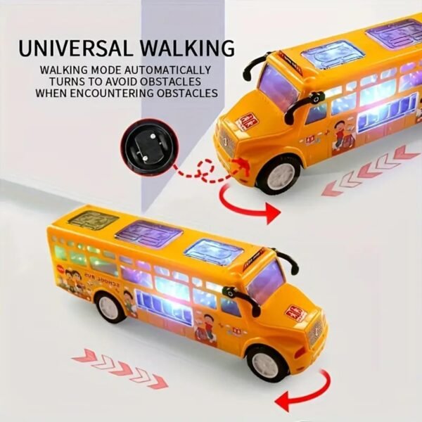 DEOXY School Bus Toy for Kids, Cool Lighting & Soft Music and Openable Doors with 360° Rotating Wheels Movement, Cartoon Style Bus Toy Gift for Kids (Yellow) - Image 3