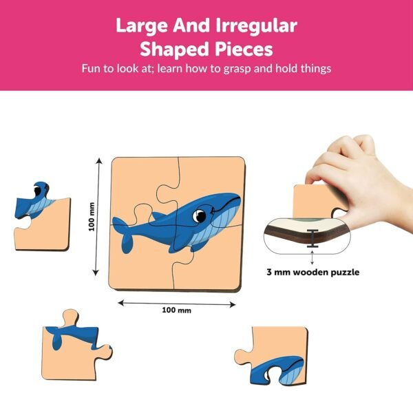4 Piece Wooden Sea Animals Jigsaw Puzzle, Kids Toys for 2-5 Years Boy, Safe & Durable Educational Montessori Toy, Puzzles for Kids and Toys for 2+ Year Old Boy - Image 4