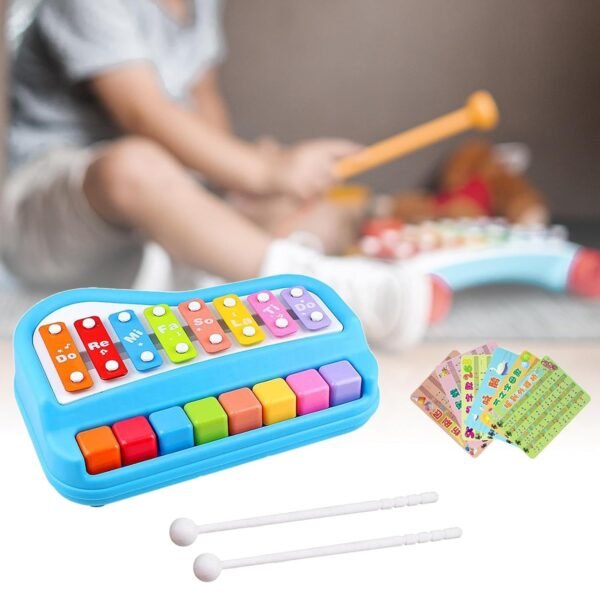 Toy 2 in 1 Baby Piano Xylophone Toy Instruments Toy for 0-3 Years Old Girls Boys Blue - Image 2