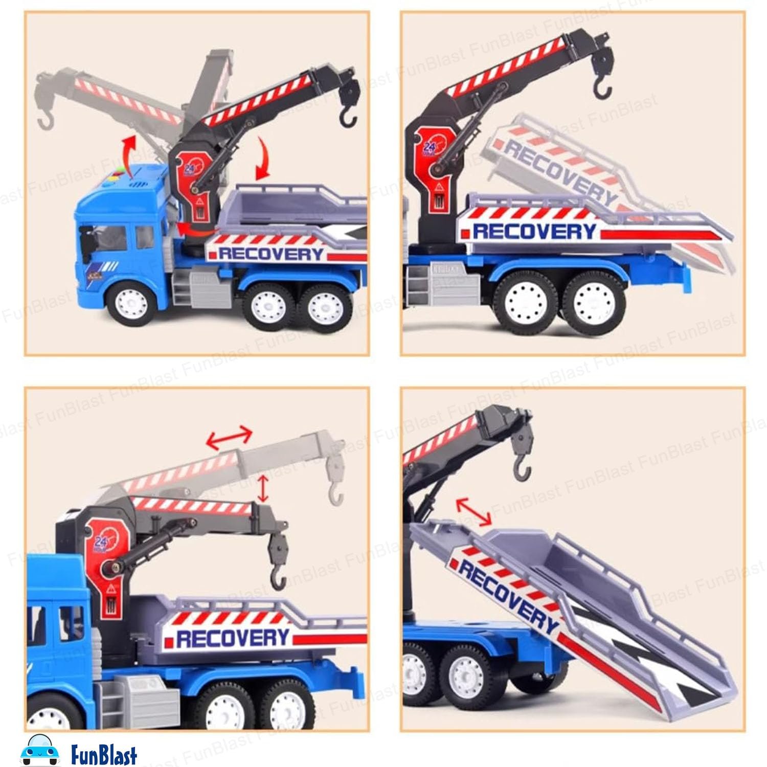 FunBlast Towing Crane Toy for Kids, Friction Power Toy Trucks with Crane and Car for 3+ Years Old Boys and Girls, Light & Sound Truck Toy for Kids with Car (Multicolor) - Image 5