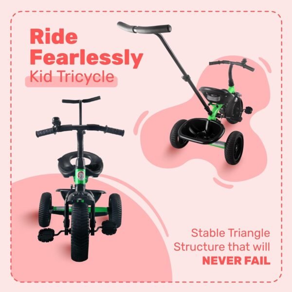 Mini Prima Tricycle for Kids | Tricycle for Kids | Cycle for Kids 1-4 Years | Baby Cycle | Bicycle for Kids with Storage Basket, Cushion Seat and Seat Belt TZ-582 (Green) - Image 3