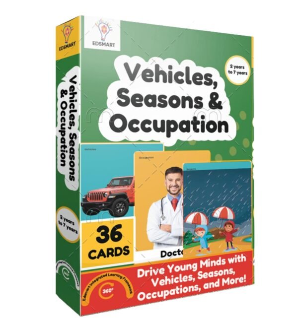 Edsmart Thick Flash Cards for Toddlers & Preschool Learning for Kids 1, 2, 3, 4 Years| Vehicles Occupations & Seasons |Montessori Toys & Games