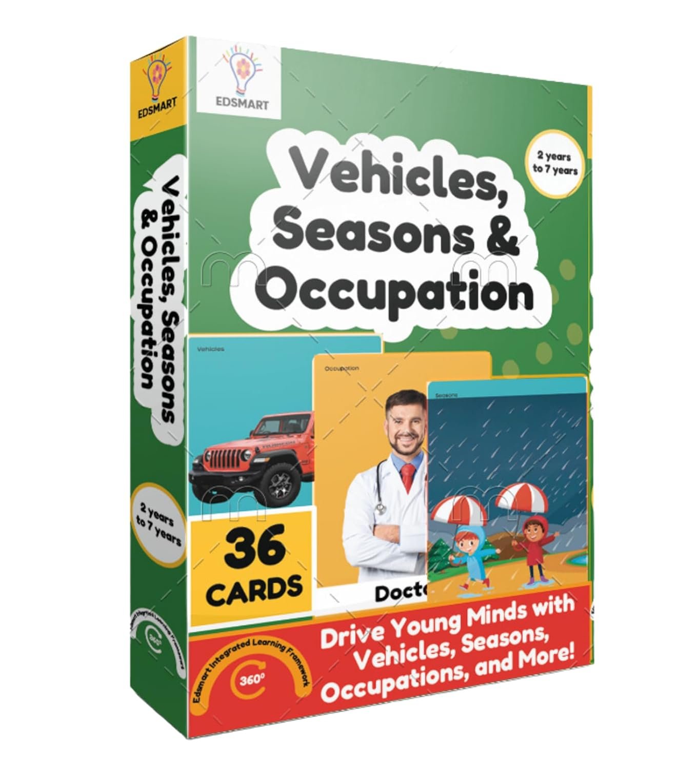 Edsmart Thick Flash Cards for Toddlers & Preschool Learning for Kids 1, 2, 3, 4 Years| Vehicles Occupations & Seasons |Montessori Toys & Games