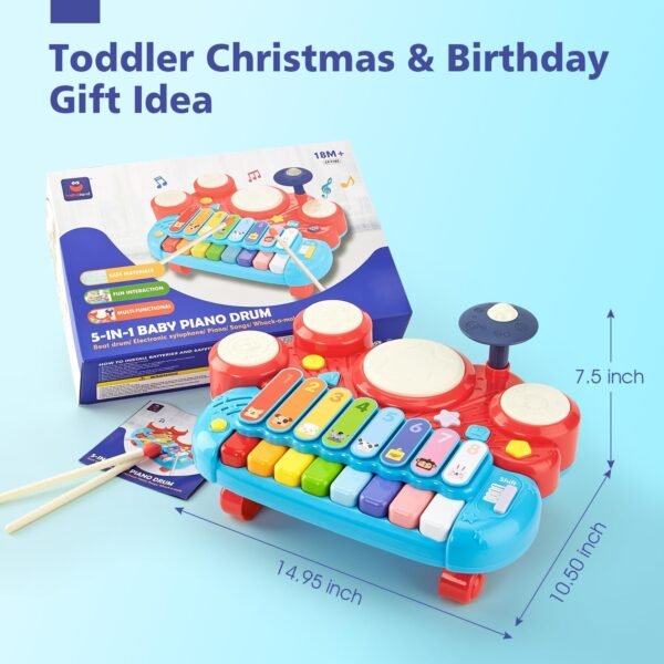 5 in 1 Kids Piano Drum Set Xylophone Baby Toys 12-18 Months Kids Toddler Toys Baby Girl Boy Einstein Toy Gifts Toys for 1 Year Old Girl Boy Toys for 2 Year Old Girls Boys Toys Birthday Gift