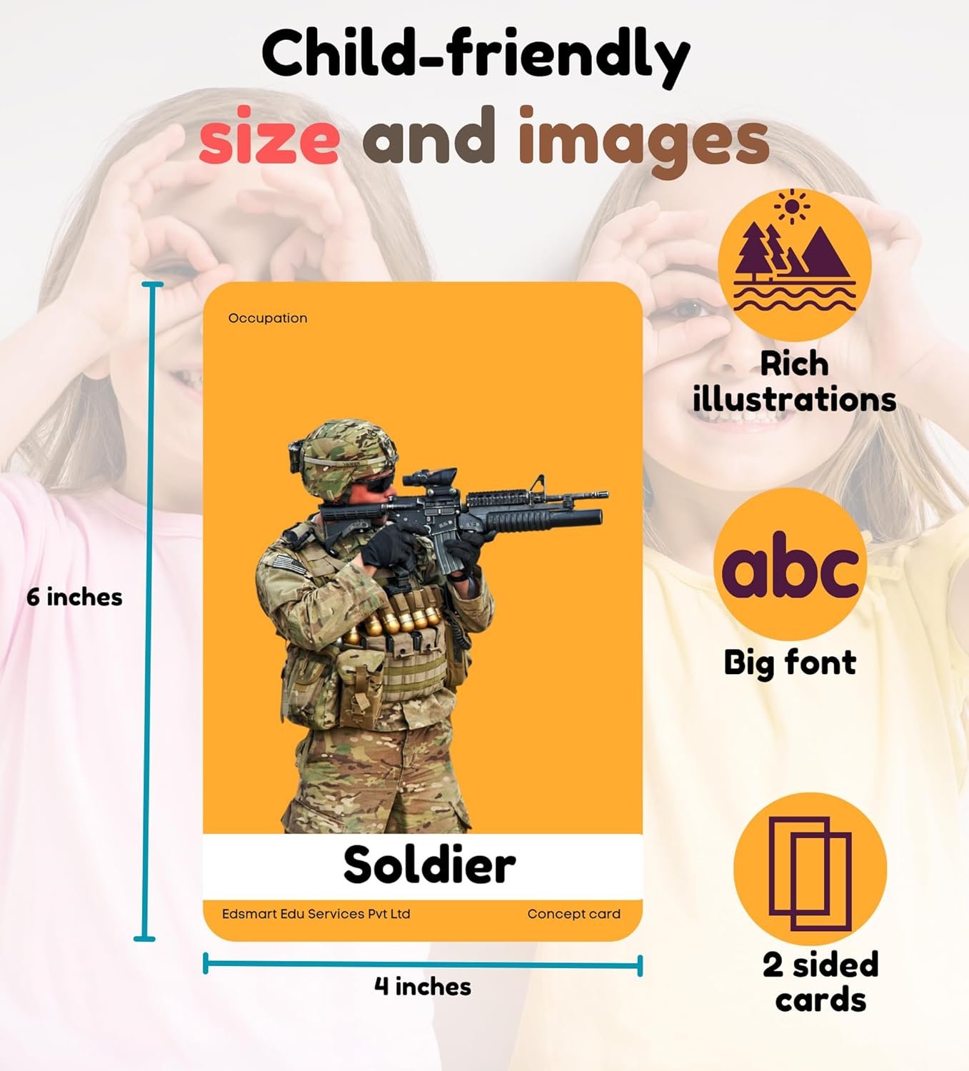 Edsmart Thick Flash Cards for Toddlers & Preschool Learning for Kids 1, 2, 3, 4 Years| Vehicles Occupations & Seasons |Montessori Toys & Games - Image 2