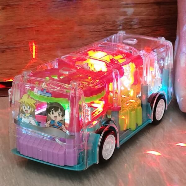 Transparent 3D Bus Toy, 360 Degree Rotation, Gear Simulation Mechanical Sound and Light, DIY Customizable Miniature Bus Playset for Kids 2-5 Years - Image 6