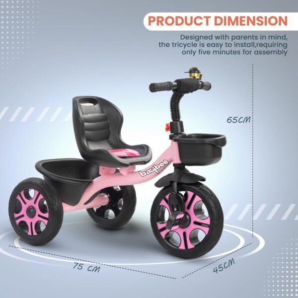 Baybee TRIGx Baby Tricycle for Kids | Smart Balanced Baby Trikes with Comfort Seat, Front & Back Storage Baskets & Eva Wheels | Children Bicycle for Kid | Kids Cycle for 2-5 Years Boy Girl (Pink) - Image 3