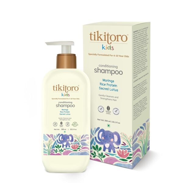 Tikitoro Kids Conditioning Shampoo for 4-10 years | pH 5.5 & Allergen-Free | Moringa, Rice Protein, Sacred Lotus Extract | No Parabens or Sulfates | 100% Vegan (300ml x 1) - Image 6