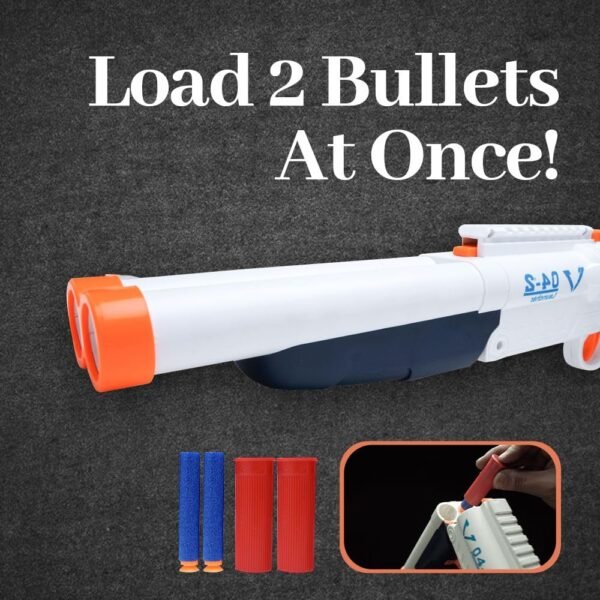 Toy Cloud Super Blast Double Barreled Gun, Soft Blaster Manual Bullet Shooting Gun Toy with 6 Bullet Shells & 10 Soft Foam Darts Bullets - Image 2